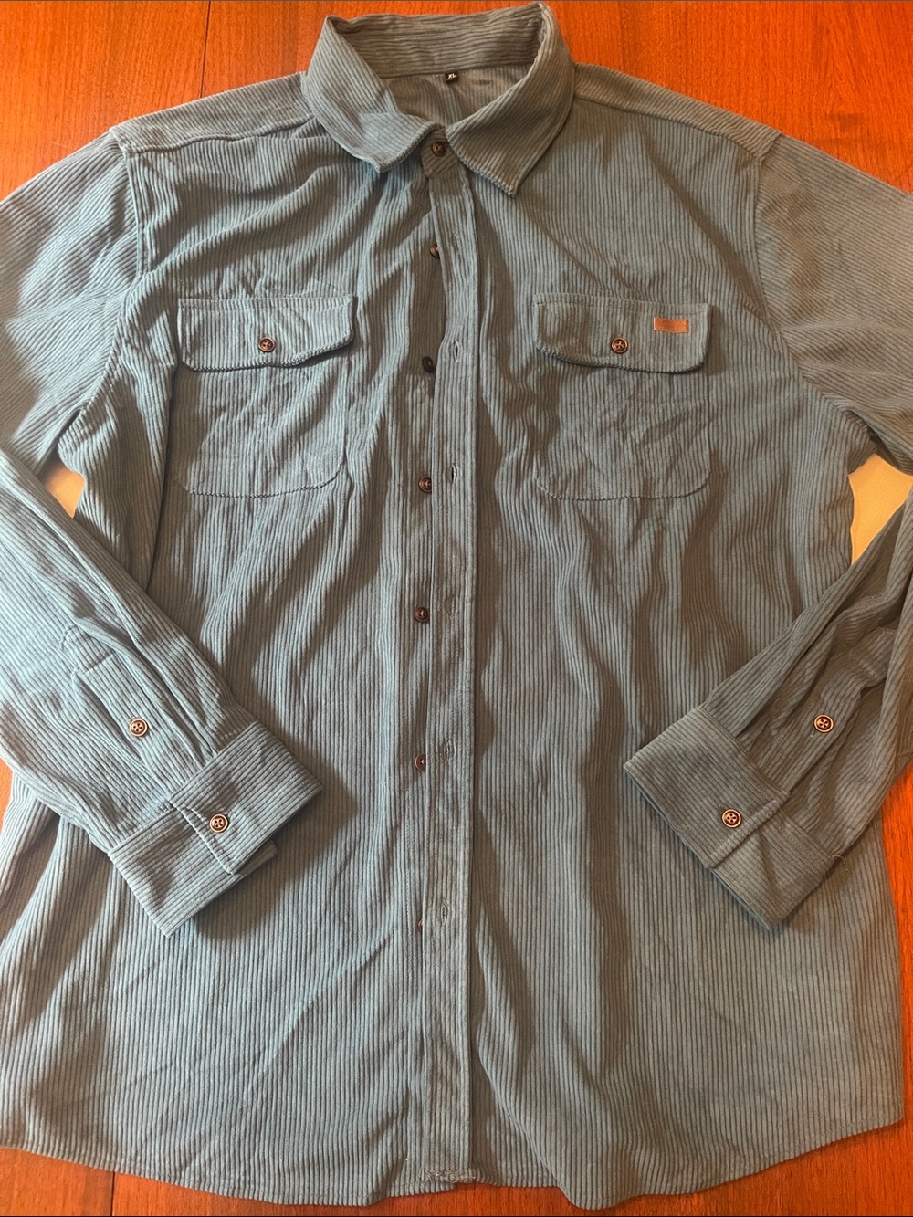 Men's Corduroy Long-Sleeve Button-Down Shirt in Blue